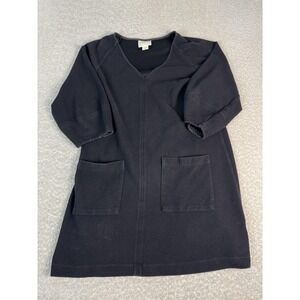 Maeve Dress Womens Medium Black V Neck 3/4 Sleeve Knit Shift Pockets Short